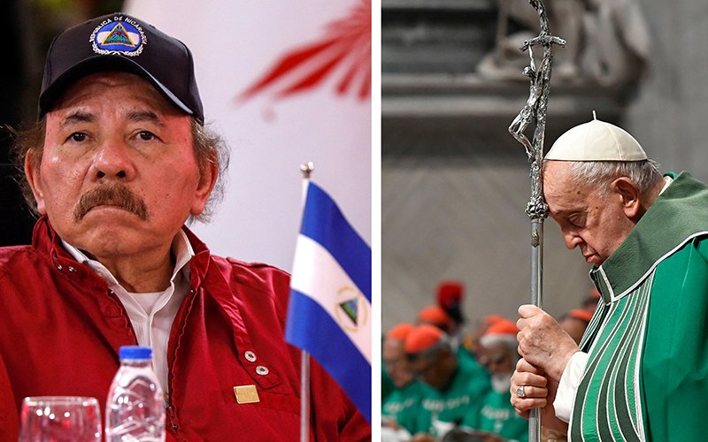 Nicaraguan President Daniel Ortega and Pope Francis are pictured in a combination photo.